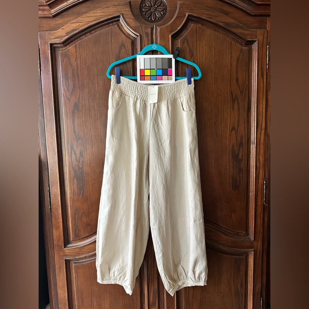 Linen Broad Elastic Waistband Pants NWT